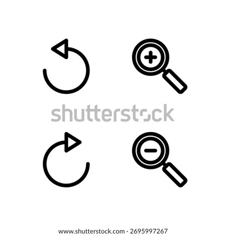 Essential UI Icon Set - Undo Redo Zoom In and Zoom Out Action Elements