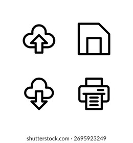Conjunto de iconos de interfaz de usuario esencial - Descarga Guardar del Cargar y Elementos de acción de impresión