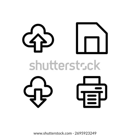 Essential UI Icon Set - Upload Download Save and Print Action Elements