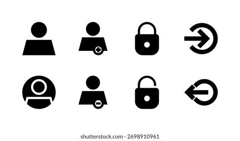 Conjunto de Ícones da Interface do Usuário Essencial - Elementos de Gerenciamento de Segurança de Conta e Logon do Perfil do Usuário