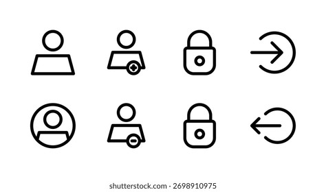 Essential UI-Symbolsatz - Elemente für Benutzerprofil-Anmeldung und Account-Sicherheitsverwaltung