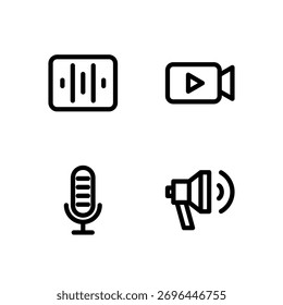 Conjunto de Ícones Essenciais da Interface do Usuário - Elementos de Mídia de Microfone e Alto-falante de Voz e Vídeo