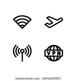 Essential UI Icon Set - WiFi VPN Signal and Airplane Mode Connection Elements