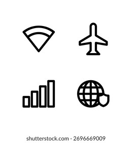 Essential UI Icon Set - WiFi VPN Signal and Airplane Mode Connection Elements
