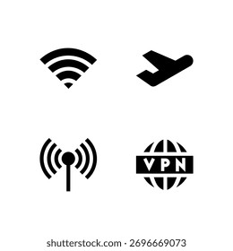 Essential UI Icon Set - WiFi VPN Signal and Airplane Mode Connection Elements