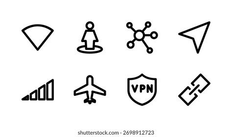 Conjunto de iconos de interfaz de usuario esencial - Elementos de conexión de conectividad y VPN de red de señal WiFi