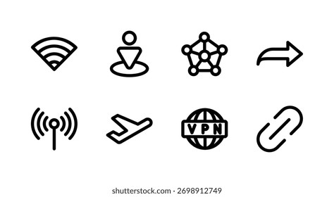 Conjunto de Ícones Essenciais da Interface do Usuário - VPN de Rede de Sinal WiFi e Elementos de Conexão de Conectividade