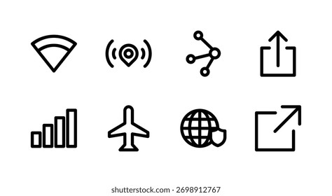 Conjunto de iconos de interfaz de usuario esencial - Elementos de conexión de conectividad y VPN de red de señal WiFi