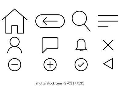 Paquete de iconos de línea de interfaz de usuario esenciales, paquete de iconos de línea de interfaz de usuario esenciales. 
