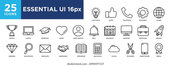 Essential UI, vector, linear, line, interface, outline icon set. icons collection. Simple vector illustration