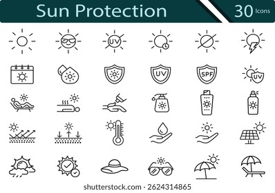 Essential UV Protection and Sun Safety Icons for Skincare and Outdoor Awareness.