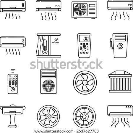 Essential vector icons for air conditioning, cooling, and HVAC systems. Perfect for various design projects.