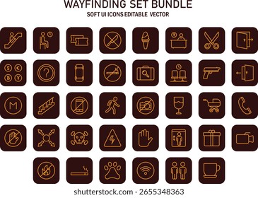 Essential vector wayfinding icon bundle with a soft user interface and modern editable design aesthetic suitable for