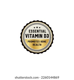 Essential Vitamin D3 Seal Vector or Vitamin D3 Label Vector Isolated On White Background. Best Vitamin D3 label for any product. The Best Elegant Vitamin D3 Seal For packaging design.