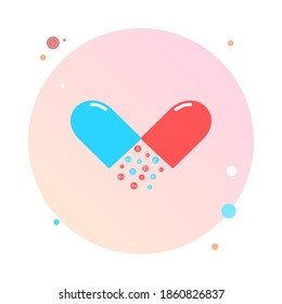 Essential vitamin and mineral complex in circle icon. Vector creative design vitamin pill capsule. Multi vitamin complex in round icon. Multivitamin supplement, vitamin logo. Diet infographic poster. 