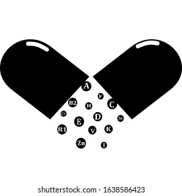 Essential vitamin and mineral complex. Vector creative design  vitamin pills capsules. Multi Vitamin complex icons. Multivitamin supplement, Vitamin logo. Diet Infographic poster. Science