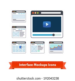 Essential website interface prototyping mockups and wireframes icons. EPS10 vector.