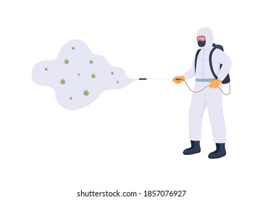 Essential worker in protection uniform flat color vector faceless character. Healthcare, sanitary. Disinfection during virus epidemic isolated cartoon illustration for web graphic design and animation