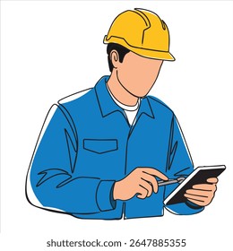 Essential Worker In Safety Attire Performing Tasks With A Digital Tool