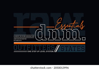 Essentials denim, modern and stylish typography slogan. Colorful abstract design with the lines style. Vector illustration for print tee shirt, background, typography, poster and more.