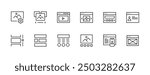 Essentials icon collection. User interface icons, layout, sidebar, checklist, browser, wireframe, gallery, display and more. Editable stroke. Pixel Perfect.