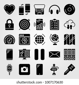 Essentials icon set vector. heart, key, letter and target