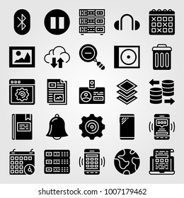 Essentials icon set vector. id card, alarm, pause and database