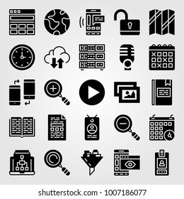 Essentials icon set vector. lock, search, unlock and server
