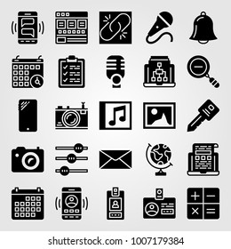 Essentials icon set vector. mail, compact disk, calculator and clipboard