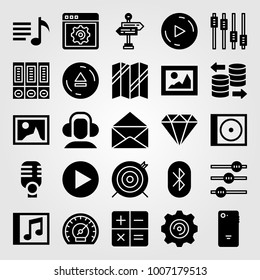 Essentials icon set vector. mail, compact disk, browser and archives