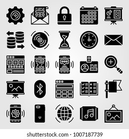 Essentials icon set vector. mail, database, calendar and hourglass