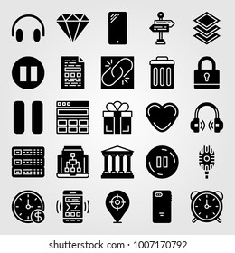 Essentials icon set vector. pause, panels, laptop and layers