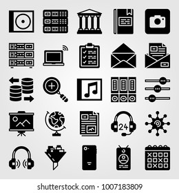 Essentials icon set vector. presentation, funnel, smartphone and settings
