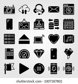 Essentials icon set vector. smartphone, calendar, flag and book