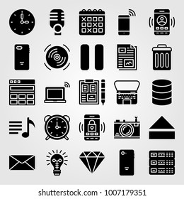 Essentials icon set vector. trash, diamond, database and photo camera