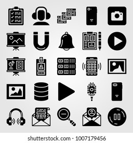 Essentials icon set vector. zoom out, alarm, magnet and picture
