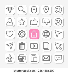 Essentials icons in line style for user interface, mobile and website design. Including wifi, star, rating, love, home, and others.