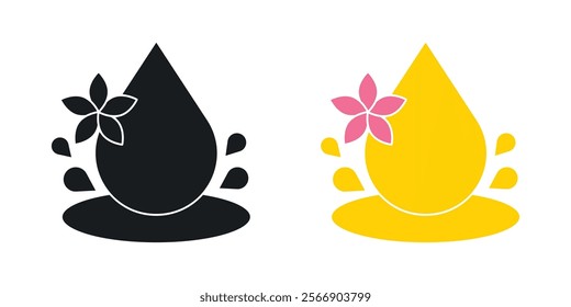 Essentials oil drop icon set in black and colored