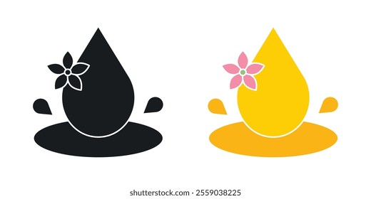 Essentials oil drop icons in black and colored version