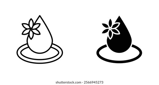 Essentials oil drop icons. black and white vector set.