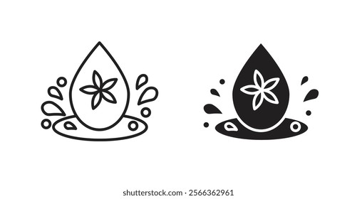 Essentials oil drop icons in line stroke and flat versions