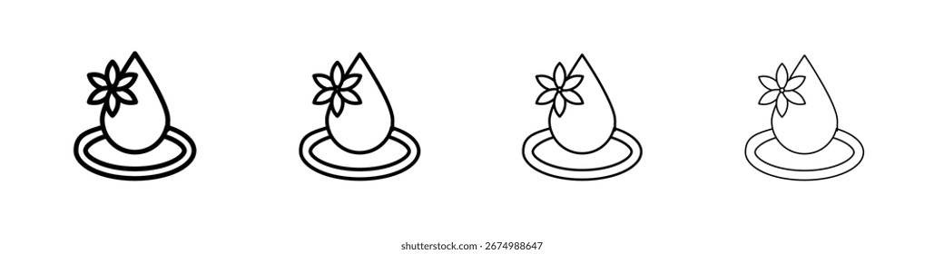 Essentials oil drop icons. line strokes simple icons