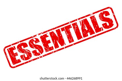 ESSENTIALS RED STAMP TEXT ON WHITE