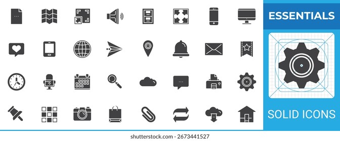 Essentials solid vector icons set