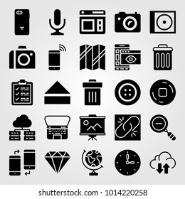 Essentials vector icon set. broken link, transfer, zoom out and mic