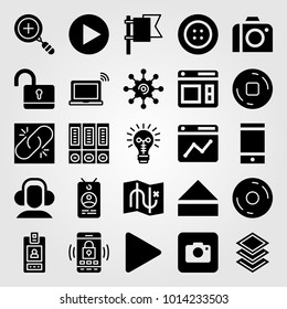 Essentials vector icon set. browser, archives, broken link and idea