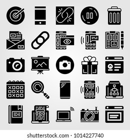 Essentials vector icon set. clipboard, target, link and laptop