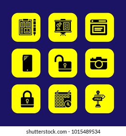 Essentials vector icon set. clipboard, lock, presentation and padlock