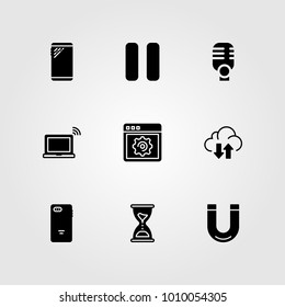 Essentials vector icon set. laptop, transfer, hourglass and pause