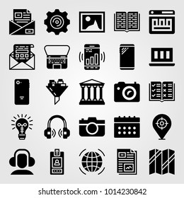 Essentials vector icon set. laptop, file, smartphone and email